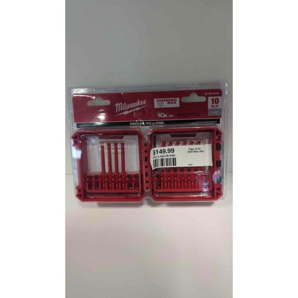 Milwaukee Diamond Max 10pc 3/16" Drill Bits for Tile Stone